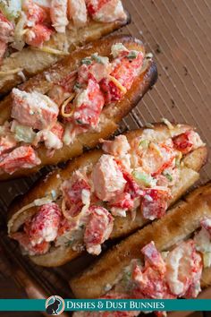 lobster salad on toasted bread is ready to be eaten