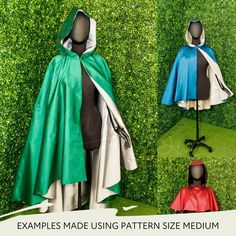 Create a hooded cape for a Renaissance Faire, LARP, princess outfit, wedding cape, fantasy costume, elven outfit, anime cosplay, or for your favorite cloaked character! Pattern includes PDF files in 8 sizes for hooded circle capes in 3 lengths (Short, Mid Length, Long) with 3 interchangeable hood styles (Round, Pointed, Gathered.) This style of cape is very full and has a dramatic high-low drape. This pattern set is part of our ‘Made to Modify’ series- pattern blocks designed to be easy to modif Elven Style Cape For Costume Party, Elven Cape For Costume Party, Fantasy Cape For Cosplay Events, Fantasy Cape For Cosplay And Fantasy Events, Hooded Cape For Cosplay Events, Elven Style Cape For Cosplay, Elven Hooded Cape For Costumes, Elvish Hooded Cape For Cosplay, Elvish Cape For Cosplay