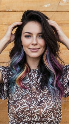 41 Fun Summer Hair Color Peekaboo Ideas to Try Right Now Brown Hair With Color Streaks, Pink Peekaboo Highlights Brunette, Pink And Blonde Highlights In Brown Hair, Fun Highlights For Brunettes, Peekaboo Highlights For Blonde Hair, Brown Hair With Colored Highlights Fun, Hair Color Ideas Vibrant, Fun Hair Color Ideas For Brunettes