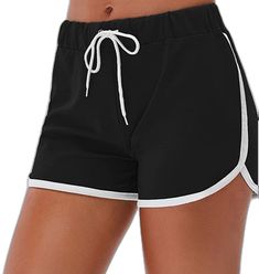 Black Drawstring Shorts For Beach, Black Bottoms For Summer Workout, Black Drawstring Beach Shorts, Drawstring Black Beach Bottoms, Black Drawstring Bottoms For Beach Season, Black Drawstring Shorts For Summer, Beach Season Black Drawstring Bottoms, Stretch Black Shorts For Summer, Black Stretch Shorts For Vacation