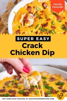 Crack Chicken Dip is an easy cheesy warm dip, loaded with shredded chicken, bacon and ranch dip - an utterly addictive party or game day snack! Shredded Chicken Recipes Easy, Spicy Chicken Dip, Easy Shredded Chicken, Favorite Recipes Chicken, Chicken Appetizers, Shredded Chicken Recipes, Crockpot Soup Recipes