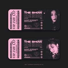 two pink tickets with the show logo on them