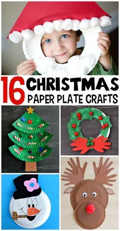 christmas paper plate crafts for kids with the title overlay that reads 16 christmas paper plate crafts