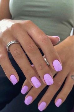 Violet Nail Color, Short Gel Nails Inspo Summer, Summer Nails 1 Color, Soild Nails Colors Summer, Nails That Go With A Purple Dress, Solid Gel Nail Color Ideas Short, Nail Inspo Full Color, Nail Color Inspo Summer, Squoval Summer Nails