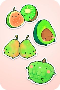 some fruit stickers on a pink background