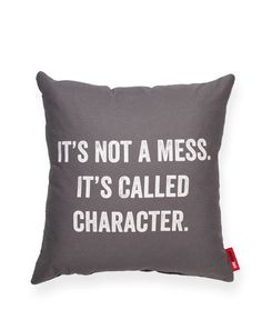 a blue pillow that says it's not a mess, it's called character