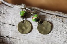 Rustic Earrings, Casual Earrings, Small Boho, Fort Collins, Green Earrings, Earrings Drop, Christmas Gifts For Women, Hand Made Jewelry, Brass Earrings