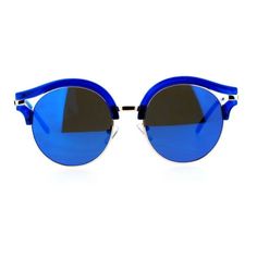 SA106 retro vintage style hippie groovy round half rim color mirror sunglasses. (ss6939cryrv) Size: one size.  Color: Blue.  Gender: female.  Age Group: adult. Color Mirror, Mirror Sunglasses, Aviator Sunglasses Mens, Womens Sunglasses, Cat Top, Round Circle, Blue Lenses, Retro Vintage Style, Unisex Sunglasses