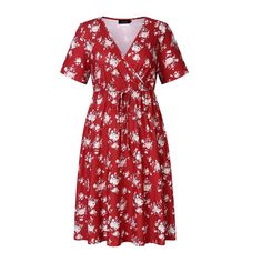 Plus Size Dress Plus Size Dress Womens Casual Wrap V Neck High Wasit A-line Swing Midi Dresses with Pockets Dresses Burgundy, Dresses With Pockets, Dress Knee Length, Midi Slip Dress, Ballet Dress, Mini Skater Dress, Women Maxi, Dress 16, Knee Length Dresses