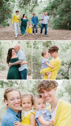 a collage of family photos taken in the woods