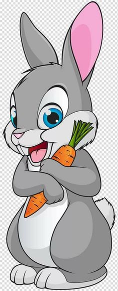 a cartoon bunny holding a carrot with its paws on it's chest and smiling