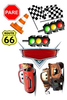 there are many different items that can be found in this image, including traffic lights and cars