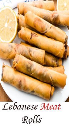 an image of lemon and meat rolls on a plate with the words lebanese meat rolls