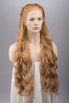 Color: Strawberry Blonde Texture: Wavy Wig Type: Lace Front Wig Length: About 32" Cap Size: 21"-22.5" Parting: 13" X 4" Lace Free Part Material: Heat Resistant Fiber Lace Type: Swiss Lace Combs: 3 Combs Strawberry Blonde Curly, Strawberry Blonde Wig, Silver Blonde Ombre, Blonde Ombre Balayage, Celebrity Wigs, Long Human Hair Wigs, European Hair, Silver Blonde, Wavy Wig