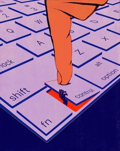 an image of a person standing on a computer keyboard that has words all over it