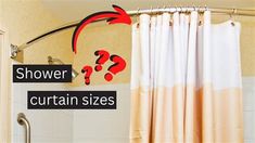 a shower curtain with the words shower curtain sizes and question marks on it in red