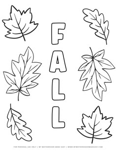 fall leaves coloring page with the word fall