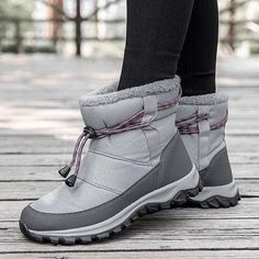 Winter Warm Women Boots Waterproof Snow Boots Plush Ankle Shoes Woman Red Black Boot Ladies Botas De Mujer Invierno Nuevas Winter Waterproof Boots With Padded Ankle For Outdoor Activities, Gray Round Toe Winter Boots, Gray Ankle Boots For Winter, Winter Walking Boots With Flat Heel, Flat Heel Winter Walking Boots, High-top Weatherproof Waterproof Boots For Winter, Winter Waterproof Ankle Boots For Hiking, Winter Waterproof Hiking Ankle Boots, Winter Hiking Waterproof Ankle Boots