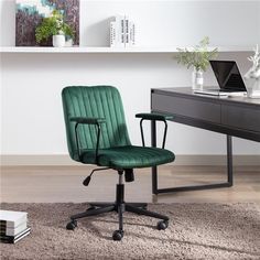 ProductInformation: ProductName:MidBackDeskChair,GreenVelvetExecutiveSwivelOfficeChair,ArmChairPlaceofOrigin:ChinaMainColor:GreenMainMaterial:FabricFiller:FoamFloortoSeatHeight:16.14'21.26'WeightCapacity:250lbInBoxhavecastersandFixedFeet ProductDimensions: AssembledLength(in.):18.11AssembledWidth(in.):24.41AssembledHeight(in.):30.31Weight(lbs):22.04 </ Conference Room Chairs, Adjustable Office Chair, Office Floor, Black Office Chair, Swivel Office Chair, Chair Bed, Swivel Armchair, Green Chair, Home Office Chairs