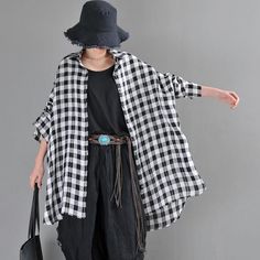 Comfortable, One of Kind. Blouses online shop,|Street|Linen|Mid-Length|Long Sleeve|Lapel|Plaid|Black|Blue|One Size|Spring/Fall|Hand Wash Linen Tunic Shirt, Oversized Plaid Shirts, Beautiful Tops, Plaid Wool Coat, Linen Shirts Women, Harem Pants Women, Cropped Linen Pants, Denim Overall Dress, Cotton Jumpsuit