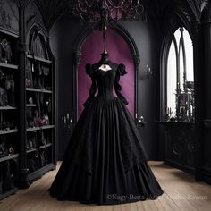 Black And Purple Victorian Dress, Gothic Victorian Style House, Black Old Fashioned Dress, Black Vintage Dress Victorian, Gothic Dress Elegant Long, Dark Ball Gowns Gothic Dress, Victorian Era Dresses Black, Vampire Masquerade Dress, Vamp Wedding Dress