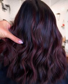 Black Cherry Hair Color Balayage, Maroon Balayage On Black Hair, Dark Red Hair With Lowlights, Dark Hair With Cherry Cola Highlights, Cherry Cola Balayage On Black Hair, Cherry Cola Highlights On Black Hair, Asian Hair Red Highlights, Plum Hair Balayage, Black Hair With Cherry Red Highlights