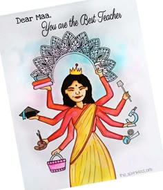 a card with an image of a woman wearing a crown and holding tools in her hands