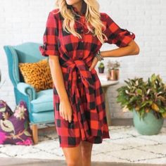 New Without Tags. Super Cute And Stylish. Looks Great With Over The Knee Suede Boots. Flannel Dresses, Flannel Tie, Flannel Dress, Tie Front Dress, Buffalo Check, Suede Boots, Over The Knee, The Knee, Looks Great