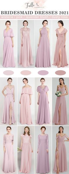 the bridesmaid dresses are all in different styles and colors, but not very long enough