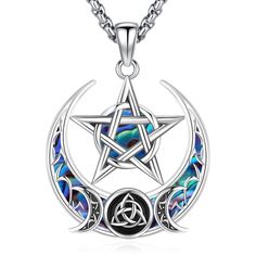 PRICES MAY VARY. Design -- The pentagram, the Celtic symbol and the moon are important symbols of ancient culture. We put them together into a pendant, which represents the blessings of hope, health, good luck and protection. Material -- Pentagram pendants are made of S925 Sterling Silver, stainless steel chain, lead-free, nickel-free, tarnish-resistant, skin-friendly, long term wear. Size -- Pentacle pendant size is 27.50*37.00mm (1.08*1.46 in). Chain Length: 20"+2" extender (56 cm). Suitable f Spells Witchcraft Real, Ancient Protection Symbols, Wiccan Pentagram, Witches Knot, Moon Pentagram, Boho Witch, Celtic Symbol, Pentagram Necklace, Wiccan Magic