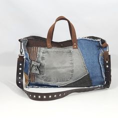 a handbag made out of jeans and leather