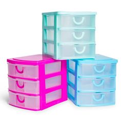 three plastic storage containers stacked on top of each other