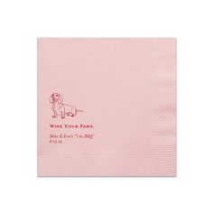 a pink napkin with a dog on it