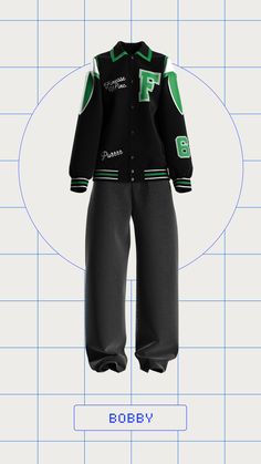 Dressin' better than their boyfriend 😌 Pop off, even on your more casual days with this black and green varsity jacket, and black-washed pant set 👀 Green Varsity Jacket, 90s Fits, Pant Set, Varsity Jacket, Pants Set, Street Wear, Wardrobe, Green, Beauty