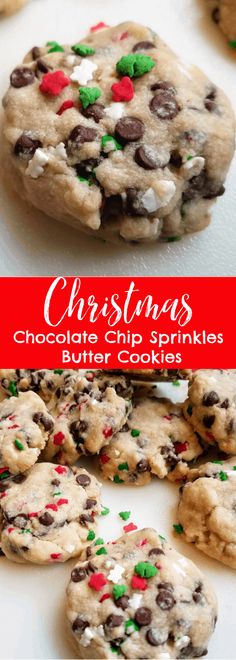 christmas chocolate chip cookies with sprinkles and candy canes on the side