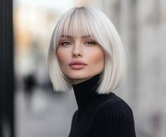 How to Add Color to a Bob with Bangs for a Bold Statement • 333+ Inspiring Lifestyle Ideas Platinum Blonde Bob With Bangs, A Bob With Bangs, Platinum Blonde Bob, Blonde Bob With Bangs, Platinum Blonde Bobs, Inspiring Lifestyle, Chin Length Haircuts, Red Bob, Chin Length