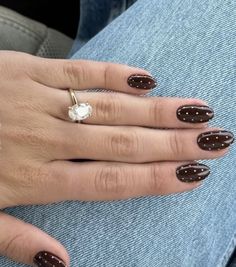 Brown Polka Dot Nails, Brown Polka Dots, Brown Nails, Gold Dots, Gold Nails, Polka Dots, Dots