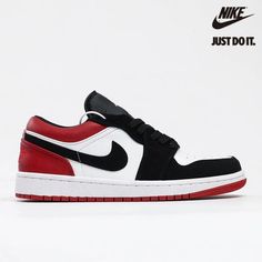 Air Jordan 1 Low 'Black Toe' White Gym Red - 553558-116 - Air JORDAN 1 - Released in April 2019 for the summer season, the Air Jordan 1 Low 'Black Toe' recalls one of the AJ1 High's OG colorways. Modifying the 'Bred' look on a white tumbled-leather base, Black And Red Jordans, J1 Low, Jordans Low, Jordan Lows, Black White Jordans, Aj1 Low, Air Jordan Low, Jordan Low, White Gym