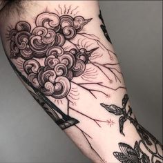 a person's arm with tattoos on it