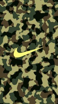 the nike camo wallpaper is green, yellow and black with a white nike logo on it