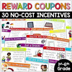 reward coupons for the 30 no cost incenties with pictures and text on it