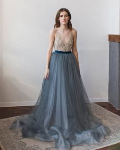 Dark Blue Wedding Dress, Tulle Bridal Full Dress, Bridal Bow Sash Dress, Wedding Separate SAMPLE SALE // VALERIE - Etsy Dark Blue Wedding Dress, Silk Bridal Gown, Bridal Bow, Dark Blue Wedding, Tulle Wedding Skirt, Blue Wedding Dress, Floral Evening Dresses, Velvet Belt, Skirt Tulle