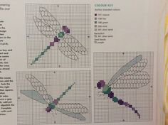 the cross - stitch pattern shows how to draw dragonflies