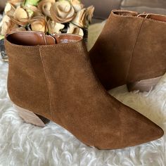 New Without Box Size 9 Leather Stylish And Simple, The Lyden Bootie Features A Soft Pointed Toe With An Angled Heel For A Wardrobe Staple That Can Be Worn With Everything. Questions? Leave A Comment Below! Brown Booties With Stacked Block Heel, Brown Suede Ankle-high Booties, Brown Suede Booties With Low Heel, Brown Closed Toe Booties For Work, Casual Brown Booties With Block Heel, Fall Brown Booties With Block Heel, Brown Suede Booties With Stacked Heel, Trendy Brown Block Heel Booties, Trendy Brown Booties With Block Heel