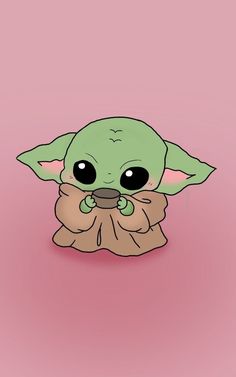 the baby yoda is sitting in front of a pink background