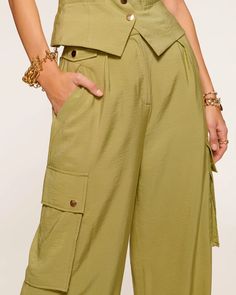 Wide Leg Nylon Cargo Pants For Workwear, Chic Nylon Bottoms For Workwear, Casual Gold Pants For Workwear, Ramy Brook, Madison Avenue, Crystal Blue, Cargo Pant, Blue Ivory, Modern Fit