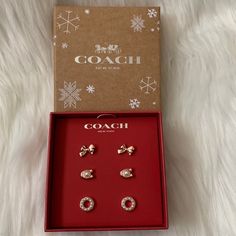 Coach Pearl Bow Stud Earrings Set *New With Tags *Rose Gold-Tone Stud Earrings *(3) Pairs Of Earrings: -Rose Gold-Tone Bow -Rose Gold-Tone Signature C With Pearl -Rose Gold-Tone Circular Pearls *Approximate Dimensions: 0.50" X 0.25" *Includes Coach Gift Box Rose Gold-plated Heart Earrings Gift, Coach Rose Gold Jewelry For Gifts, Coach Elegant Heart-shaped Jewelry, Rose Gold Pearl Charm Earrings, Coach Gold Heart-shaped Jewelry, Valentine's Day Diamond Earrings, Round Cut, Coach Earrings, Coach Jewelry, Beautiful Stud Earrings