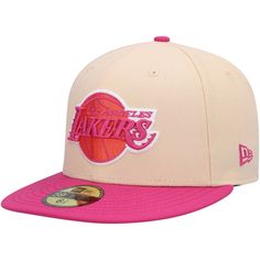 Add a splash of color to your selection of Los Angeles Lakers headwear with this Passion Mango 59FIFTY hat from New Era. The vibrancy of this cap will instantly set it apart from the rest of your game day gear. Complete with embroidered Los Angeles Lakers graphics and a fitted design for the perfect feel, this hat is sure to become a go-to accessory for any look. Material: 100% Polyester Officially licensed Imported High Crown Structured fit Flat bill with ability to curve Brand: New Era Fitted Pink Baseball Cap With Flat Bill, Pink Snapback Fitted Hat, Pink Flat Bill Sports Hat, Pink Snapback Fitted Hat Casual Style, Casual Pink Snapback Hat For Sports Events, Casual Pink Snapback Fitted Hat, Spring Sports Adjustable Fitted Hat, Pink Snapback Hat With Flat Bill For Summer, Multicolor Sports Hats For Spring