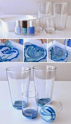 how to make marbled glassware with acrylic paint and gelatine