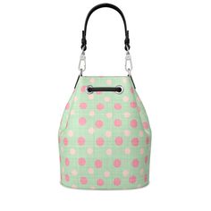 The Spring Bloom Dots Bucket Bag is a beautiful and unique accessory that will add a pop of color to any outfit. Handcrafted from high-quality Nappa leather, this bucket bag features an adorable pokadot print. The grab strap and drawstring closure make it easy to carry and access your belongings on the go.Features:- Handcrafted from 100% Nappa leather- Unique drawstring closure- Grab strap for easy carrying- Measures 10" x 9.1" x 4.3"Benefits:- High-quality materials and craftsmanship ensure dur Green Bucket Bag With Adjustable Strap, Green Bucket Bag With Removable Pouch, Trendy Multicolor Bucket Bag, Chic Green Bucket Bag, Multicolor Bucket Bag With Dust Bag, Summer Leather Bag For Gift, Summer Leather Bags For Gifts, Green Bucket Bag For Everyday Use, Summer Gift Leather Bags